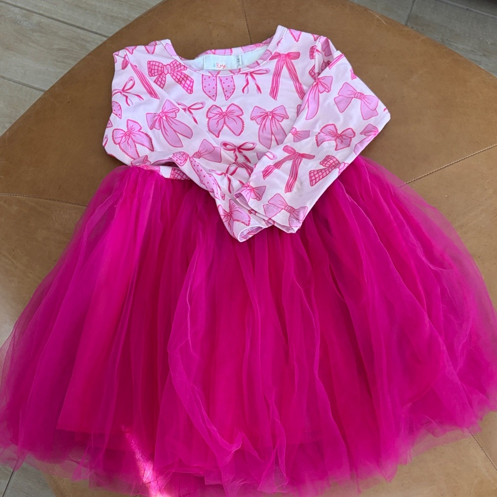 Mila & Rose Pink Bow Dress with Tulle Skirt - Sz 5-6